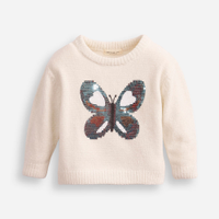 Suéter de tricot infantil borboleta de paetê off white