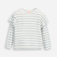 Blusa infantil manga longa com babado listrada azul