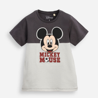 Camiseta de algodão infantil manga curta mickey bicolor cinza