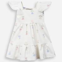 Vestido infantil de algodão texturizado floral off white