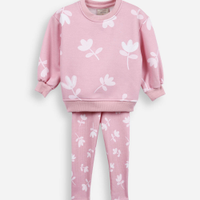 Conjunto longo infantil com algodão floral rosa