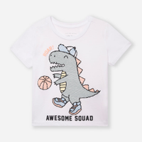 Camiseta de algodão infantil dinossauro branca