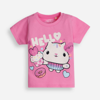 Camiseta infantil de algodão gatinho com glitter rosa