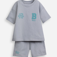 Conjunto curto infantil de algodão estampado cinza