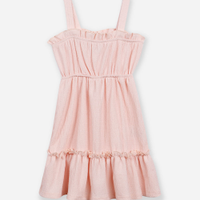 Vestido infantil com babados texturizado rosa