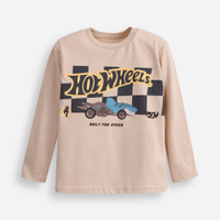 Blusa de algodão infantil manga longa hot wheels bege