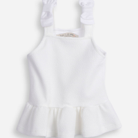 Regata peplum infantil lacinho na alça texturizada off white