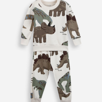 Conjunto longo infantil de moletom dino off white