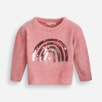 Suéter de tricot infantil arco íris paetê rosa