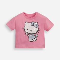 Camiseta infantil de algodão hello kitty com paetê rosa