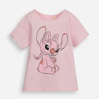 Camiseta infantil de algodão angel com glitter rosa