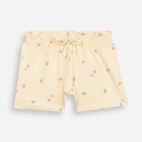 Short infantil de algodão texturizado floral amarelo