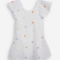Vestido infantil com algodão bordado poá off white