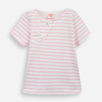 Camiseta infantil listrada com laço rosa