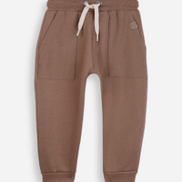 Calça jogger infantil de moletom cós com cordão bege