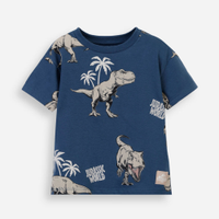 Camiseta infantil de algodão manga curta jurassic park azul