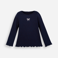 Blusa infantil manga longa lacinho com fru fru azul