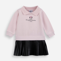 Vestido infantil de moletom polo e saia plissada minnie rosa