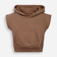 Blusa infantil de algodão com capuz e bolso marrom