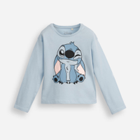 Blusa de algodão infantil manga longa com glitter stitch azul