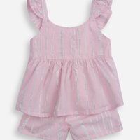 Conjunto curto infantil de algodão com lurex listrado rosa