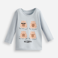 Blusa de algodão infantil manga longa capivara azul