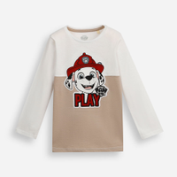 Camiseta infantil de algodão com recorte patrulha canina bege