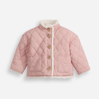 Casaco puffer infantil matelassê gola alta poá rosa