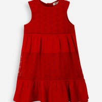 Vestido evasê infantil de viscose com bordados vermelho