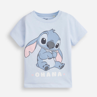 Camiseta infantil de algodão manga curta stitch azul