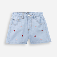 Short jeans em algodão com bordados de corações azul