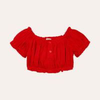 Cropped infantil de algodão manga bufante vermelho