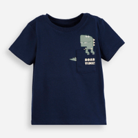 Camiseta infantil de algodão manga curta dino azul