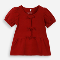 Blusa de algodão infantil com lacinho texturizada vermelha