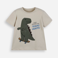 Camiseta infantil de algodão manga curta dinossauro bege