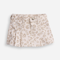 Short saia plissada infantil de sarja animal print bege
