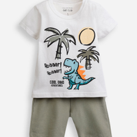 Conjunto curto infantil de algodão dino off white