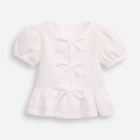 Blusa de algodão infantil com lacinho texturizada off white