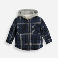 Jaqueta infantil com capuz xadrez azul