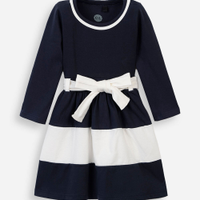 Vestido infantil de algodão com recortes e laço manga longa azul