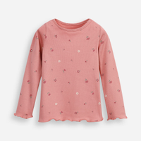 Blusa de algodão infantil manga longa floral rosa
