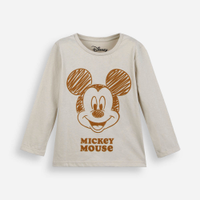 Blusa infantil de algodão manga longa mickey bege