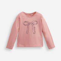 Blusa de algodão infantil manga longa lacinho rosa