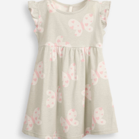 Vestido infantil de algodão borboletas com babados verde