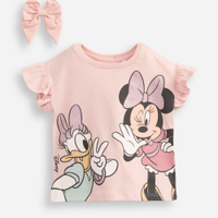 Blusa infantil de algodão minnie com scrunchie rosa
