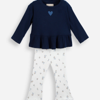Conjunto longo infantil de algodão floral azul