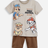 Conjunto curto infantil de algodão patrulha canina bege