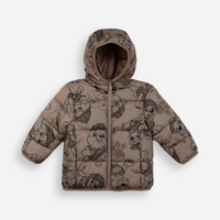 Jaqueta puffer infantil com capuz patrulha canina marrom