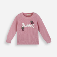Suéter infantil de tricot manga longa sweet rosa