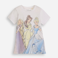 Camiseta infantil de algodão princesas com glitter off white